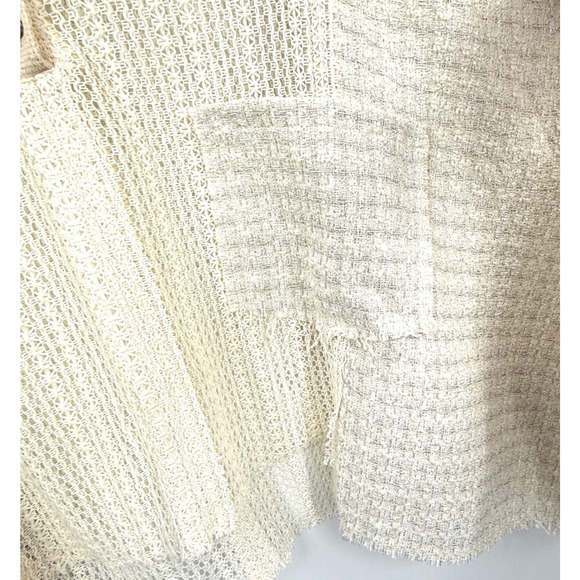 POL Mixed Open Weave Cropped Henley Women's M Wool Blend Metallic Patchwork Boho - Picture 4 of 10